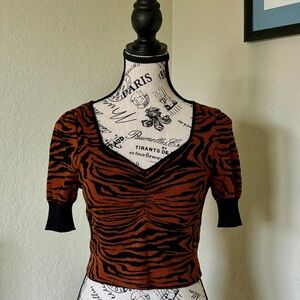 Urban Outfitters Animal Print Tiger Dark Orange and Black Striped Long T Shirt